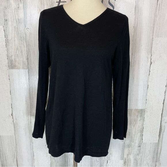 Chico’s Black Front Polkadot Back Long Sleeve Shirt Top Blouse High Low Sz M - Picture 3 of 8